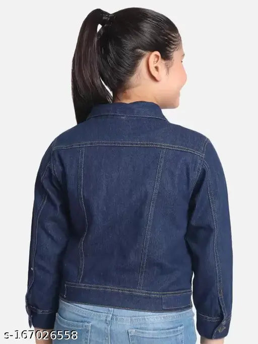 Agile stylish girls jean jacket, blue denim, long sleeves