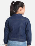 Agile stylish girls jean jacket, blue denim, long sleeves