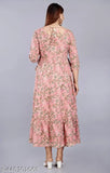 Trendy women's long-length embroidered kurta with floral print and deep neckline