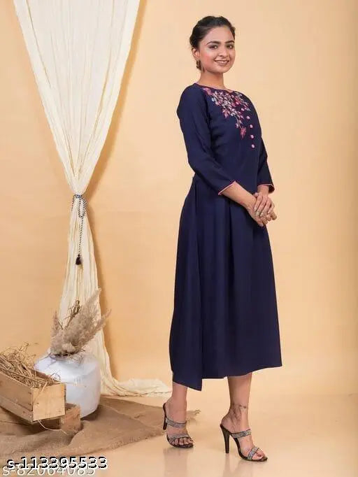 Rayon embroidered kurti, attractive design in multiple sizes (S-XXL), made in India