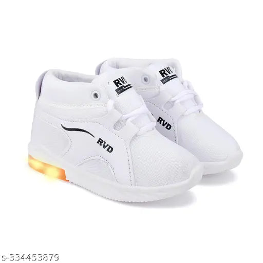 White boys shoes with light up sole, black laces