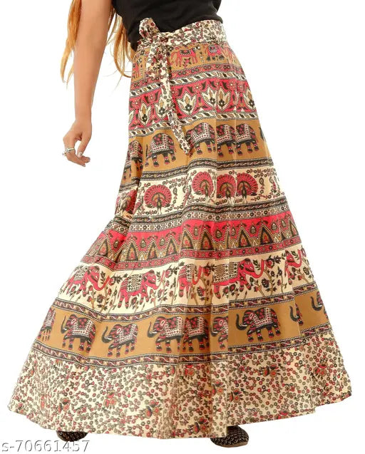 Long, multi-colored cotton wrap skirt