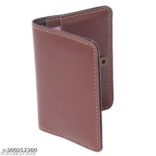 dark brown genuine leather men's slim credit card holder, 4 compartments, solid design, size: 10cm x 8cm x 1cm