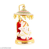 Marble Pagri Ganesh Idol with Designer Umbrella Chatri - Divine decor for car dashboards, office, study tables, gifts, or home decor