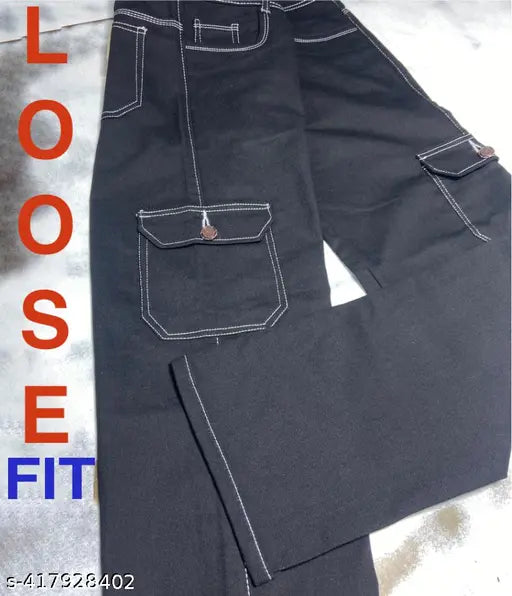 Black denim six-pocket jeans for men on hanger, solid black, size 30