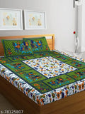 Cotton double bedsheet set, patterned, two pieces, pillow covers included