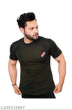 Indian Army Commando cotton blend t-shirt for men, short sleeves with printed net design. On display with chest size S (36 in), length size 26 in