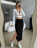 Black high waist stretchable cotton skirt