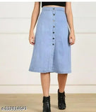 Stylish denim skirt for women, solid color, perfect for any occasion. Comfortable fit and various sizes available. Denim skirt with crop top look, Indian origin