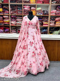 Silkonic floral printed organza kurti & dupatta set, long-sleeved Indian fashion on mannequin