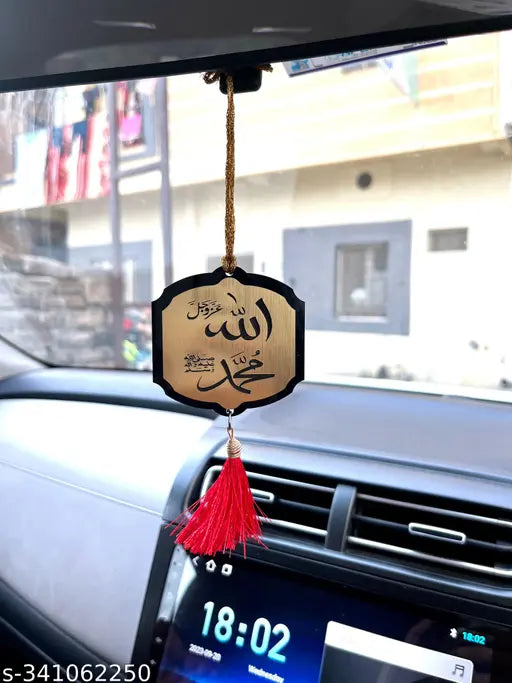 Multicolored Frz9 Islamic Allah Muhammad car hanging for dashboard decoration, acrylic and gold religious idol on rear view mirror accessory