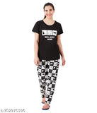 Women's printed cotton night suit set (pack of 1), featuring short-sleeved tank top and pyjama bottoms with vibrant print design
