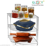 Diamond Corner Shelf, 3-Tier, Silver Metal
