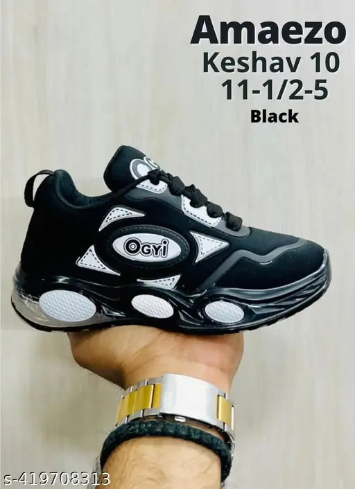 Black mesh KESHAV 10 boys' lace-up sneakers, casual premium quality footwear