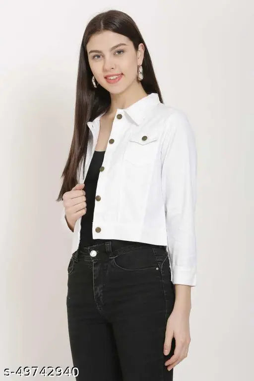 Denim trendy graceful women's ethnic jacket with long sleeves, solid combo, size S-XL