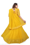 Yellow Georgette Anarkali dress with embroidery, full sleeves, S-XXXXL sizes, made in India