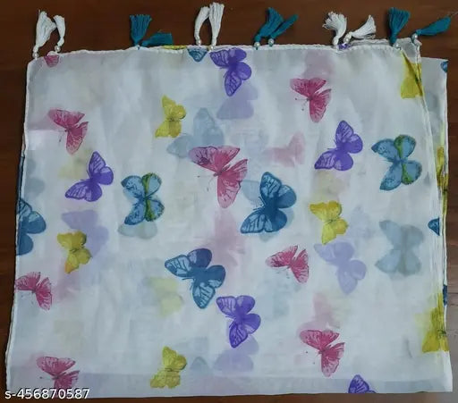 Fancy floral print chiffon scarves with pearl and tassels, premium quality for women and girls - multi-colored pack of 2
