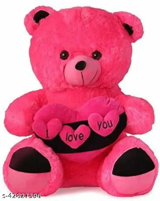 Multicolor soft teddy bear toy, huggable love-themed design with three hearts, ideal for kids' birthdays - 30cm length