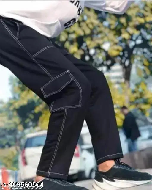 Black denim baggy jeans by Markview - versatile and comfortable men's/boys' casual & partywear pants with cargo-inspired style