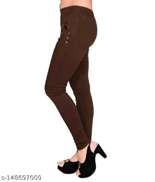 Stretchable Lycra jeggings pack (2), solid-color women's pants from FeelBlue, Elastane cotton fabric, pocketed, Indian origin