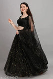 Embellished art silk lehenga set with net dupatta and blouse, semi-stitched in tilki work, Indian bridal wear (42 inch waist, 2.40m flair)