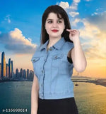 Denim cut sleeve jacket, dyed/washed, sleeveless. S-XL sizes, made in India