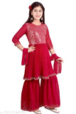 Embellished Georgette Sharara set for girls, A-line tunic with long sleeves and palazzos, traditional Indian ethnic wear