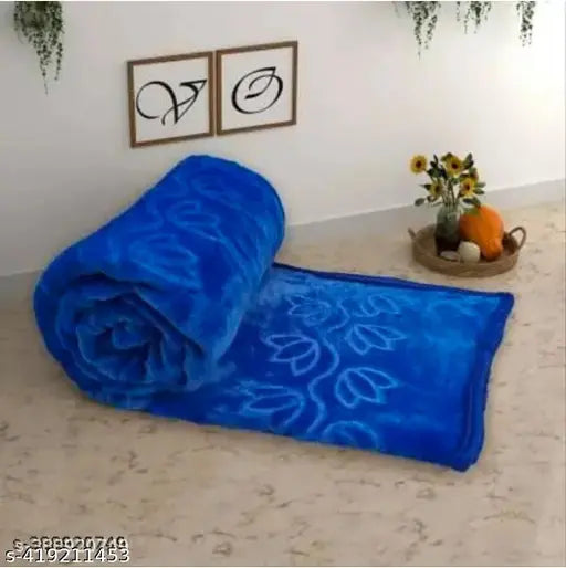 Blue microfiber AC double bed blanket, free size (100in x 90in), high thread count (440)