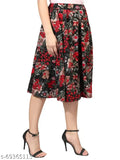 Grace Diva black floral navy blue small dots print mid calf length women's skirt combo