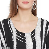 White and black georgette kaftan top with stone embellishments, short sleeves. Sizes: S (36"), M (38"), L (40"), XL (42"), XXL (44"). Indian-made women's summer fashion