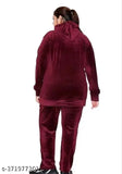 Maroon velvet Huddy Zipper Night Suit Winterwear, comfortable winter pyjamas for women
