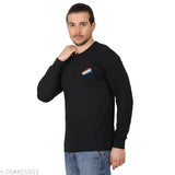 Black premium cotton blend military style T-shirt for men, embroidered net pattern, long sleeves, made in India