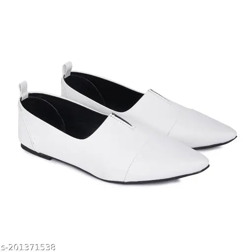 White synthetic formal bellies by KIRAVI - slip-on design, perfect for western outfits, synthetic sheet sole