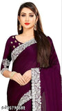 Purple georgette saree, unstitched embroidery work, peach blouse
