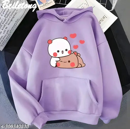 Woolen kids' girls puppy hoodie with long sleeves and printed pattern in 10-11 years size