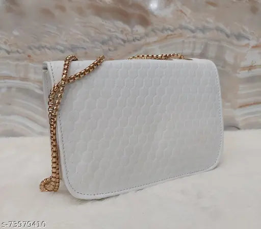 Women's white croc embossed slingbag with zip closure, 1 card slot