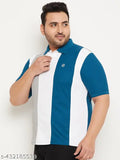 Large striped cotton blend polo t-shirt for men, 4XL size, colorblocked design, Indian origin
