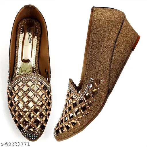 Lightweight synthetic bellies, embellished ballet wedges for women, India origin