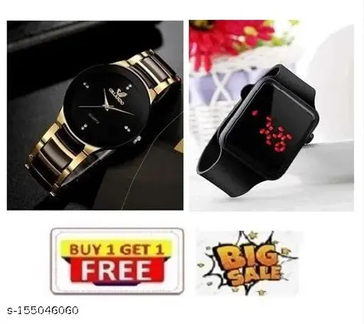 Stainless steel men's watch with LED display