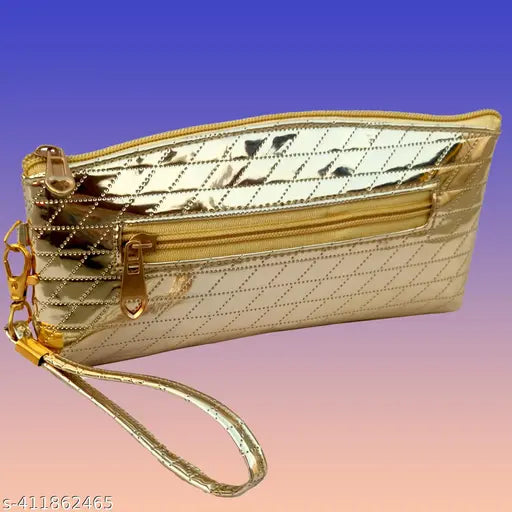 Gold sequin clutch with multiple compartments, suitable for party wear