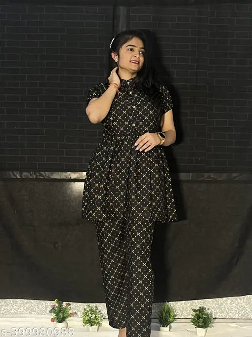 Indian-origin J Turritopsis women's self-designed crepe foil printed jumpsuit with short sleeves, size S (34/52/30), fashion forward