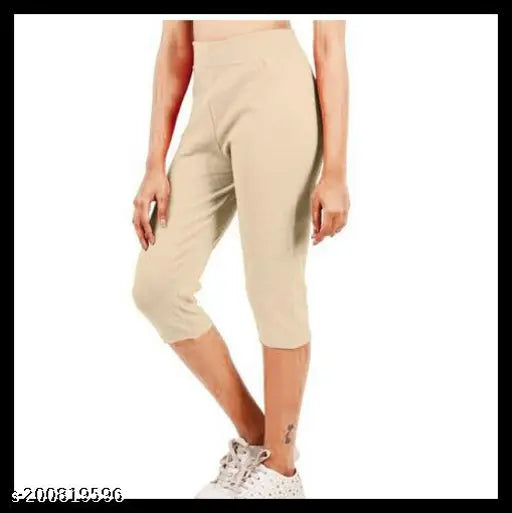 Women's cotton blend capri jeggings for yoga or workout, ideal for everyday use. Solid style, perfect size 30. Made in India