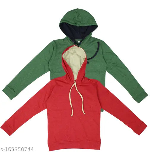 MYO Boy's Full Sleeve Cotton Blend Hooded Neck Comfortable Solid Hoodie Sweatshirt Pack of 2