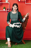 Rayon embroidered three-quarter sleeve kurti, traditional Indian anarkali dress for functions and weddings. Sizes: S (36in bust, 46in length), M, L, XL, XXL, XXXL. High-quality, comfortable, and fashionable