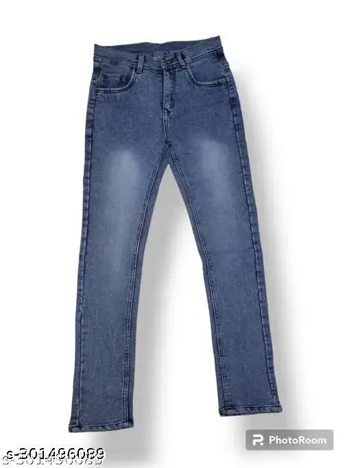 Dyed/washed denim men's jeans from India. High-quality, comfortable fit for parties, office, and casual wear. Machine washable at 30°C with 5 pockets including a coin pocket. Button closure and fly zip