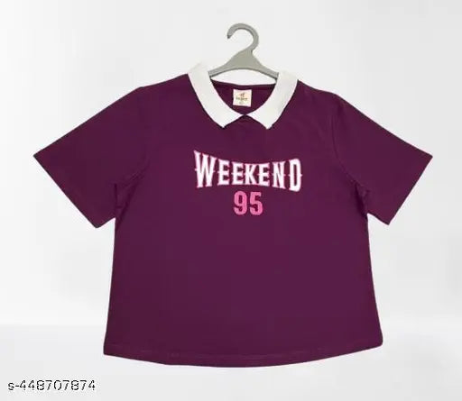 New Design Women Half Sleeves Collar Crop Top Cotton Tshirt || Stylish women Top || Women Printed Tshirt || Tshirt for women || Tshirt || Women Cotton Tshirt