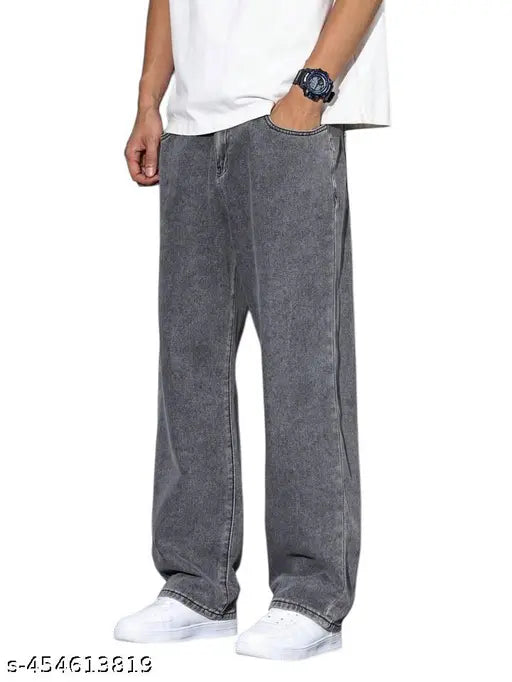 Grey cotton baggy jeans men's