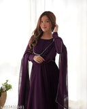 Wine-colored Georgette Kurti with dupatta, three-quarter sleeves, Indian women's fashion