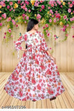 Stylish and comfortable printed cotton girls gown for 9-15 years, vibrant net pattern on long sleeves