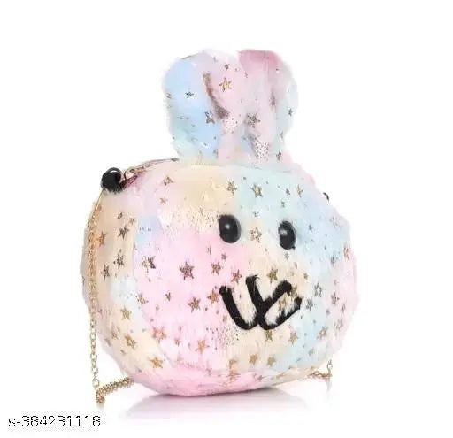 Pink glitter faux fur small handbag with smiley face